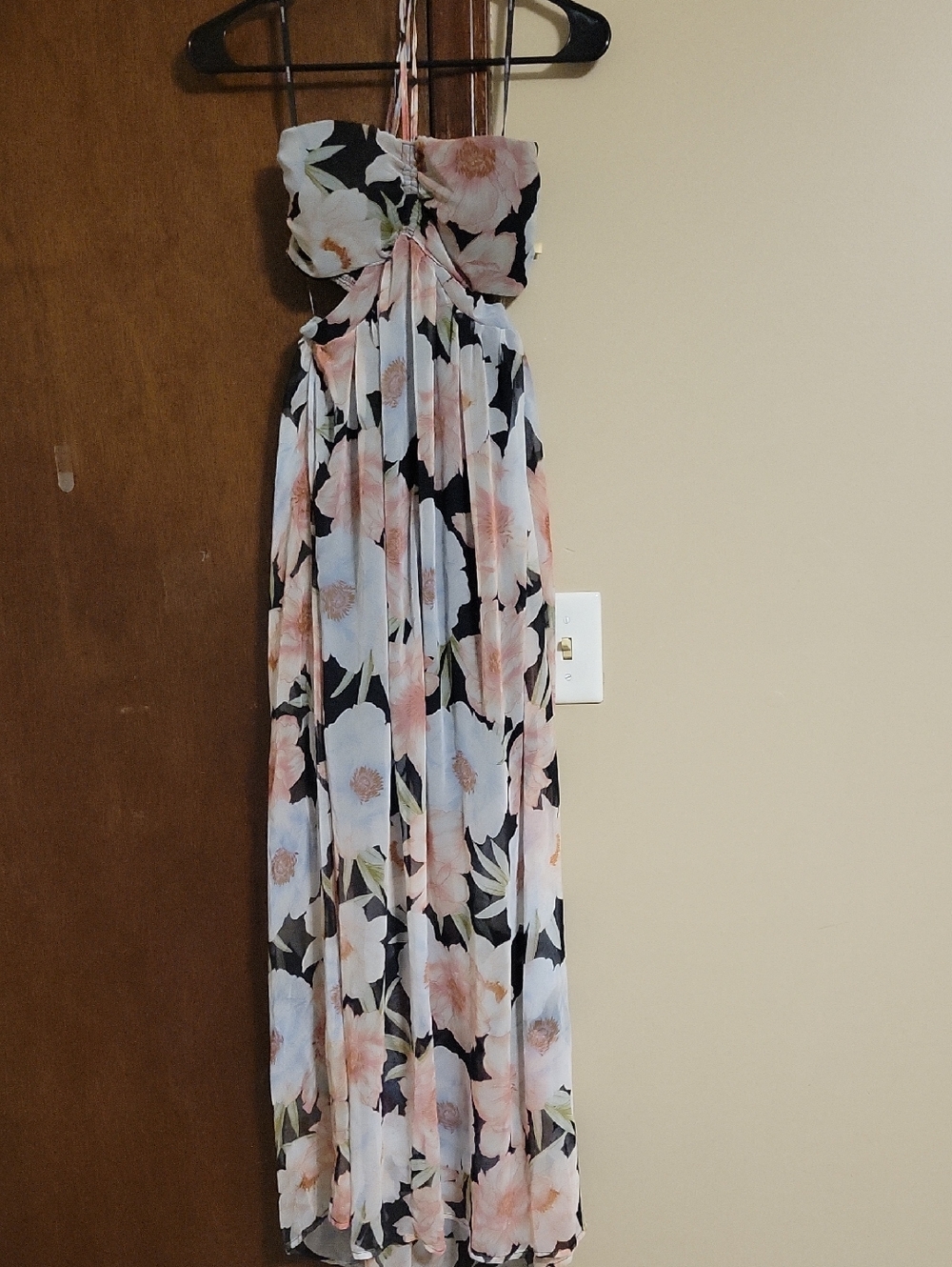 Forever 21 Black Floral Halter Dress Maxi Dress with Peach Accents